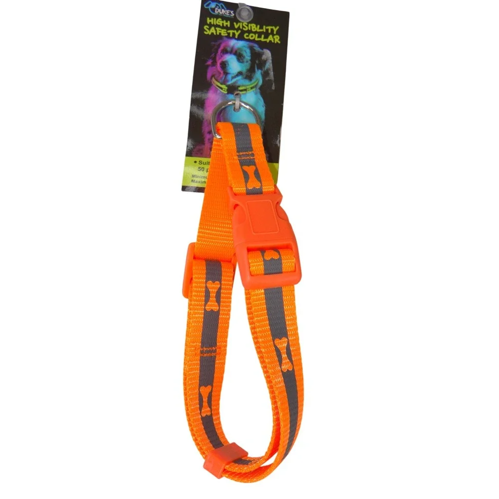 Dukes Pet Products High Visibility Safety Dog Collar Orange Reflective AD132 NEW